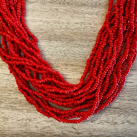 Jewelry - Red seed bead multi-strand necklace